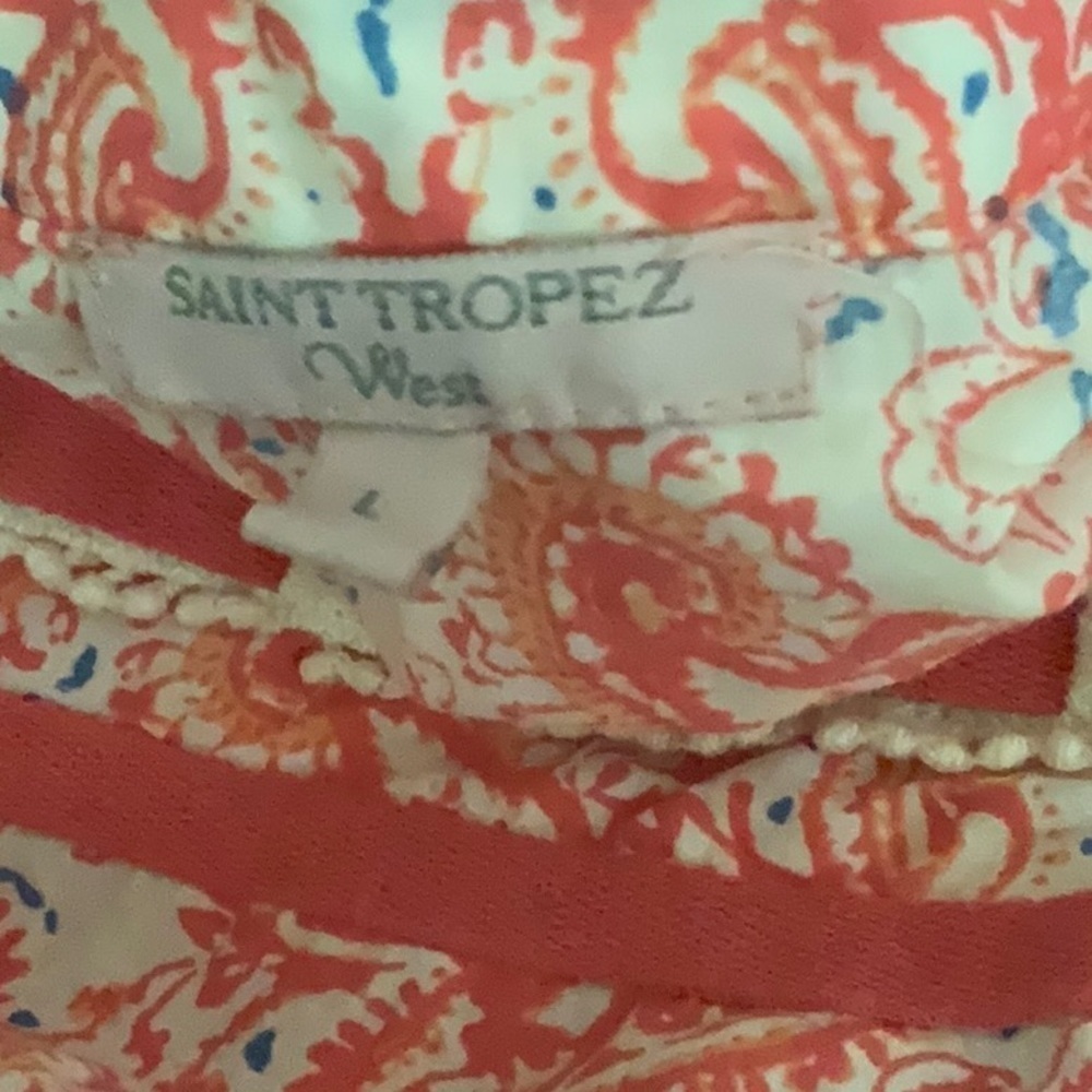 Saint Tropez West  long sleeve coral colored tunic blouse. V neckline. Size L - Picture 6 of 7